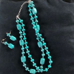 Turquoise and silver necklace and earring set